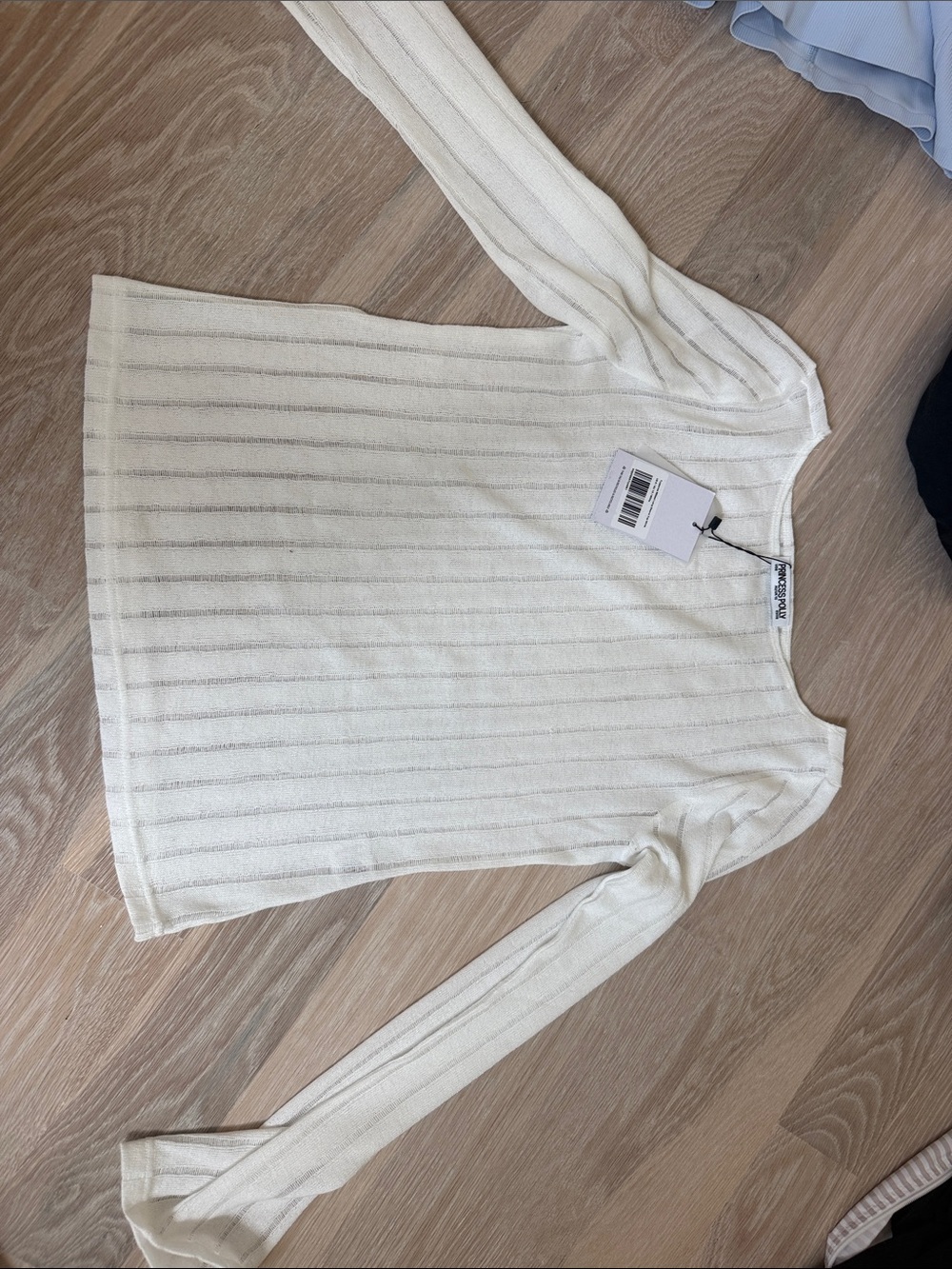 Princess Polly Cream Ribbed Scoop-Neck Knit Top